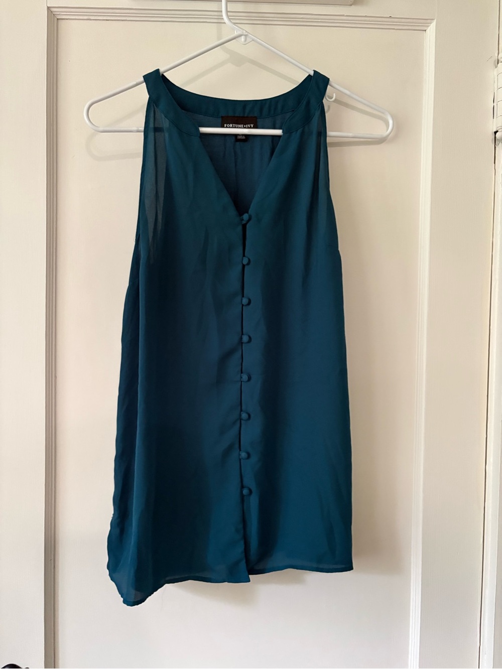 Fortune + Ivy Teal Button-Front Sleeveless Tank